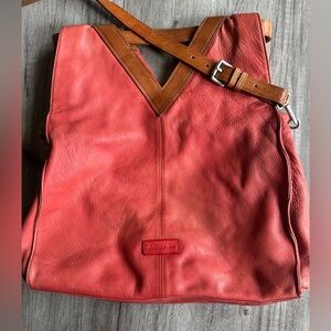 Stylish Coral/Red Leather Tote Bag